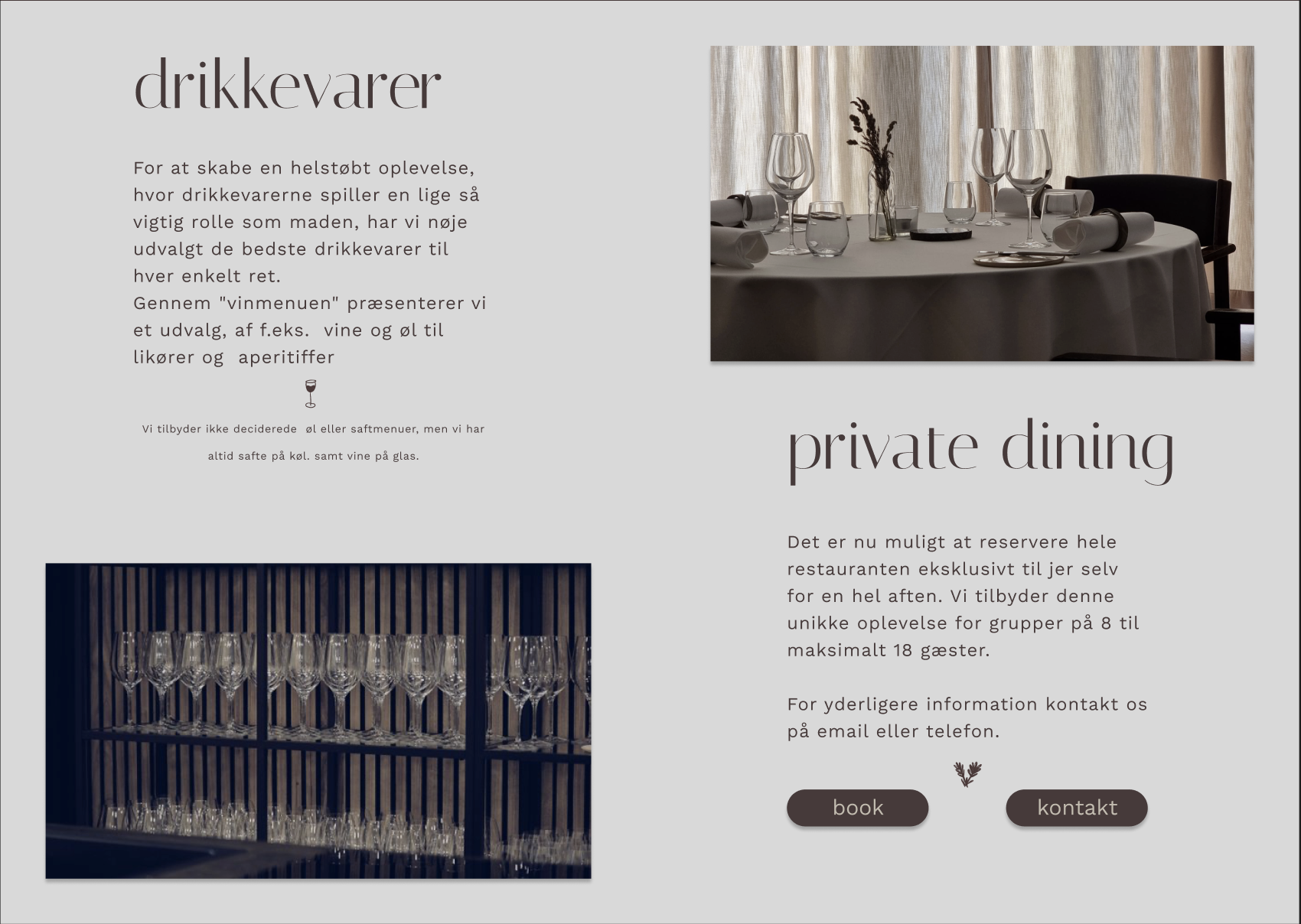 Drikkevare og private dining efter