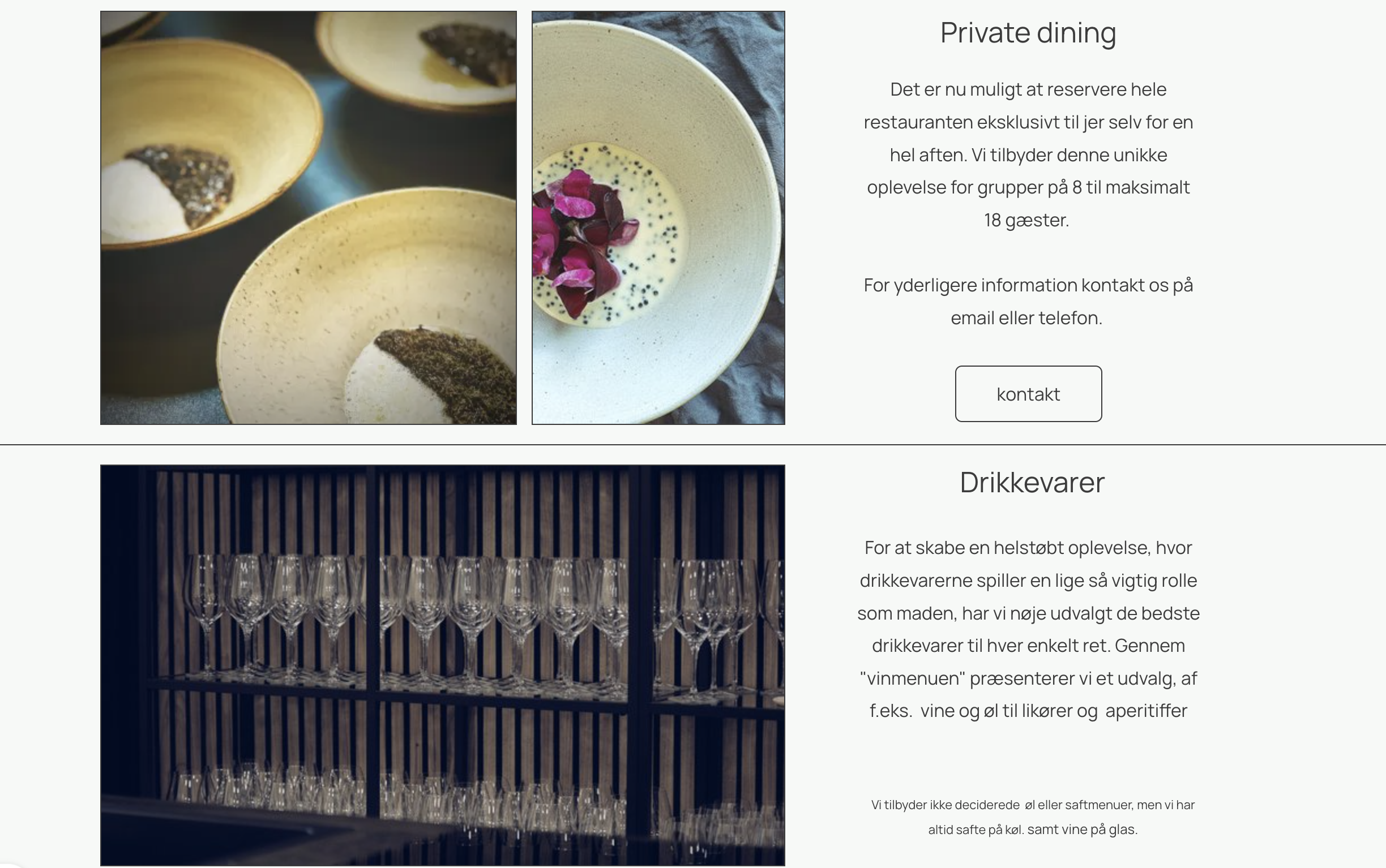 Drikkevare og private dining før